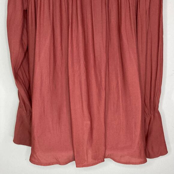 Free People Button Down Front Top Collar Flared Sleeves Rust Burnt Orange Size M - Picture 11 of 16